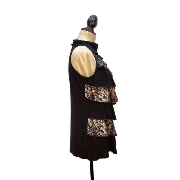 Black Lace Halter Top Ruffle Detail Womens Large Whimsy Goth Fairy - Picture 2 of 7